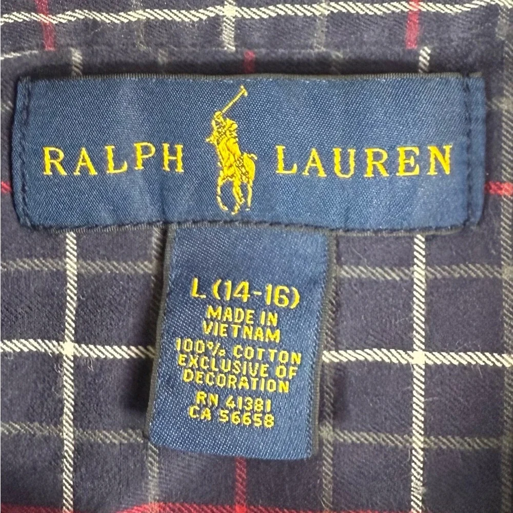 RALPH LAUREN Kids Boy’s 100% Cotton Purple Tartan Plaid Casual Button Down Large